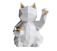 Statue géométrique de Chat Porte-Bonheur, Sculpture Animale de Table, Artisanat Moderne et Minimaliste en résine, pour Salon, entrée, Bureau, décoration d'ouverture d'entreprise, Cadeau de