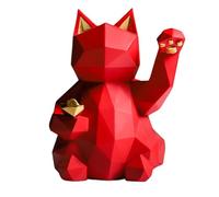 Statue géométrique de Chat Porte-Bonheur, Sculpture Animale de Table, Artisanat Moderne et Minimaliste en résine, pour Salon, entrée, Bureau, décoration d'ouverture d'entreprise, Cadeau de