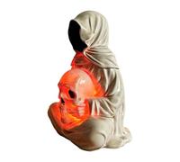 Statue Halloween Figurine de Crâne de Faucheur en Résine avec Lumière LED