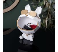 Home Deco Factory – Sculpture vide-poche HD1321 Chien à lunettes 23 cm non toxique Blanc et doré