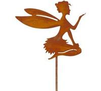 Statue Jardin Exterieur Decoration en Métal Fée Fleur FONGWAN Silhouette Fée Jardin Pieu Décorations, Patine Rouille Naturelle - E