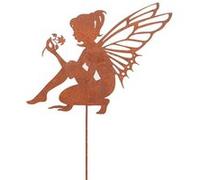 Statue Jardin Exterieur Decoration en Métal Fée Fleur FONGWAN Silhouette Fée Jardin Pieu Décorations, Patine Rouille Naturelle - B