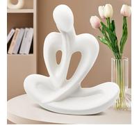 Statue penseur blanc céramique, sculpture ornement moderne pour salon, bureau ou chambre