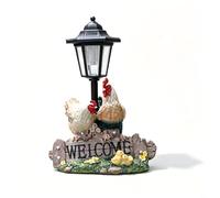 Statue solaire peinte à la main en forme de couple de poules - Décoration de jardin - Lumières LED blanc chaud en résine - Figurine de coq pour décoration de cour, patio, pelouse, allée, veilleuse