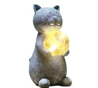 Statuec de Jardin Exterieur d'Chaton, Chat Decoration Statue Jardin Exterieur avec Boule Solaire Figurine, Figurine d'extérieur Grise Résistante Aux Intempéries, Cadeau Unique pour Femme/Homme, E