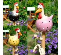 Statues artisanales en résine, Statue de poulet à grands yeux amusantes, Sculptures de poule à pied Long, clôture de jardin, fournitures d'art, décoration sur piquet en bois Yellow