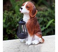 Statues de Chien Figurine Beagle avec lumière Solaire Décoration de Jardin réaliste en résine Sculpture d'extérieur à Collectionner pour pelouse, Patio, Cour