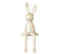 Statues de jardin lapin assis en laiton, figurine de lapin en céramique galvanisée, sculpture de lapin de Pâques, lapins assis dorés, Pâques pour bureau, bibliothèque, vitrine, (blanc, taille unique)