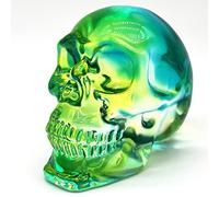 Statues de tête de mort en cristal - 7,1 cm - Sculpture de crâne en cristal K9 - Décoration d'Halloween - Placage vert
