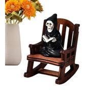 Statues d'Halloween, décoration d'intérieur, figurines d'Halloween | Sculpture de squelette de lecture noir + chaise à bascule