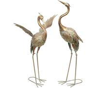 Statues et sculptures de héron et grue vintage en métal bronze - Lot de 2 pièces 82cm / 92cm - Décoration pour jardin extérieur