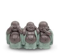 Statuette 3 Bonzes Sagesse - Décoration Zen et Feng Shui - pour Créer Une Ambiance Relaxante et Spirituelle - Idée Cadeau Porte-Bonheur - Largeur : 15,5cm - Couleur : Vert et Marron - Zen’Light