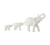 Statuette 3 Éléphants en Rang Burl 38cm Blanc