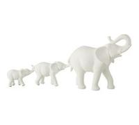 Statuette 3 Éléphants en Rang Burl 38cm Blanc