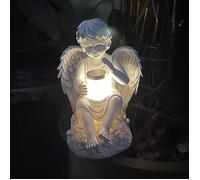 Statuette Ange Fée avec Lumière Solaire - Jardin Résine Figurine Ornament Décoration - 14.5x15.5x20cm Label Label