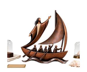 Statuette bateau inspirée de la foi Jésus Chrétien Centre de table | Bateau à voile de collection pour salon, chambre à coucher, bibliothèque, armoire, rebord de fenêtre, cheminée