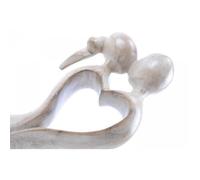 Statuette - Bois Massif - Couple en Fusion - Blanc - H 20cm - Sculpté à la Main