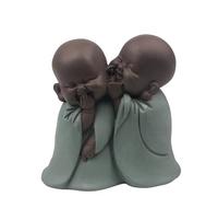 Statuette Bonze Chuchoteur - Porte Bonheur - Décoration Zen et Feng Shui - pour Créer Une Ambiance Relaxante et Spirituelle - Idée Cadeau - Hauteur: 12cm - Vert et Marron - Zen’Light
