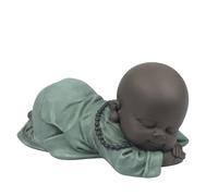 Statuette Bonze Ronfleur - Décoration Zen et Feng Shui - pour Créer Une Ambiance Relaxante et Spirituelle - Idée Cadeau Porte-Bonheur - Largeur : 11,5cm - Couleur : Vert et Marron - Zen’Light