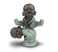 Statuette Bonzes Saute-Mouton - Décoration Zen’Light et Feng Shui - pour Créer Une Ambiance Relaxante et Spirituelle - Idée Cadeau Porte-Bonheur - Hauteur : 12cm - Couleur : Vert et Marron