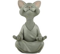 Statuette chat gris Bouddha méditant, décoration jardin/maison, cadeau amoureux chats Label