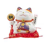 Statuette Chat Maneki Neko - Fortune, Chance - Bras Mobile - Objet Déco - 12x14x10 cm - Porte Bonheur Tradition - Idée Cadeau Japon