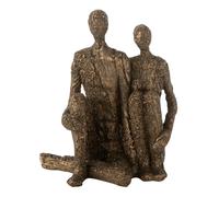 Statuette Couple Assis Câlin 21cm Marron & Or
