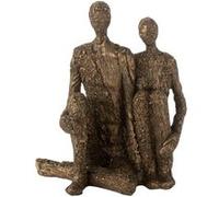 Statuette Couple Assis Câlin 21cm Marron & Or
