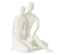 Statuette Couple Assis Moderne 35cm Blanc