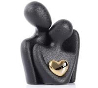 Statuette Couple Romantique en Céramique Noire 8 cm, Sculpture Abstraite avec Cœur Doré, Figurine Amour pour Décoration Salon/Chambre, Cadeau Saint-Valentin, Anniversaire, Mariage (8 cm, Noir)