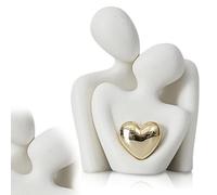 Statuette Couple Romantique, Figurine Céramique, Statue Câlin Abstraite, Cadeau Décoration pour Anniversaire, Mariage, Saint Valentin, Sculpture Maison Moderne pour Salon, Chambre, Étagère (Blanc)