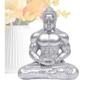 Statuette de Bouddha en résine 14 cm de haut Motif mus igurines de Bouddha pour la richesse, le zen, la relaxation spirituelle, l'énergie positive, le yoga, la méditation, argent