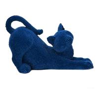 Statuette de chat en résine et velours - Moderne et minimaliste - Bleu - 17,5 x 6,5 x 11,5 cm - Décoration animale douce pour chambre, bureau, décoration d'intérieur - Objets de collection (bleu)