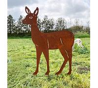 Statuette de jardin en forme de cerf debout - 80 x 62 cm - En métal rouillé - Avec instructions d'entretien (français non garanti)