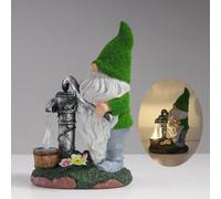 Statuette de nain à énergie solaire amusante - Décoration de jardin en résine imperméable avec lumière automatique pour décoration de pelouse (C)