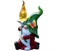 Statuette de nain en résine à énergie solaire pour jardin, pelouse, terrasse et balcon - 21 x 18 x 35 cm - Vert