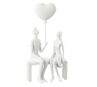 Statuette Déco ""Couple Assis Ballon"" 23cm Blanc