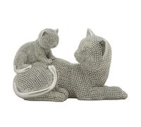 Statuette Déco Maman Chat & Chaton ""Sparky"" 19cm Argent
