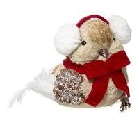Statuette Déco Oiseau de Noël 32cm Beige & Rouge G