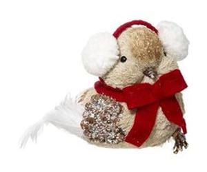 Statuette Déco Oiseau de Noël 32cm Beige & Rouge G
