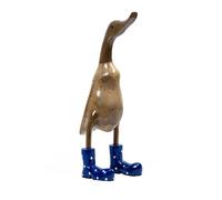 Meubletmoi Statuette décorative H. 40 cm Canard Bottes Bleues en Bois de Teck - Fabrication Artisanale - DAFLY