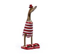 Statuette décorative 40 cm canard rouge blanc rayé en teck - DAFLY Meubletmoi
