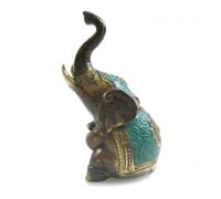 Statuette éléphant assis trompe en l'air en bronze coloris vert 11cm Vert