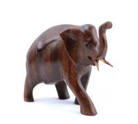 Statuette éléphant porte-bonheur en bois sculpté 13cm