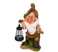 Statuette Nain de Jardin avec Lampe Solaire NF11021-2D, Grande Taille 37 cm de Hauteur, Figurine, Nain de Jardin, Lutin avec Lampe Solaire LED,
