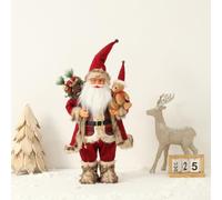 Statuette Père Noël 30 cm Plastique Tissu Bordures Blanches Barbe Blanche | Convient pour cheminée table pour étagère Base stable pour facile à pour ranger pour décor Festif Salon Salle à Manger