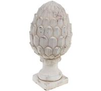 Statuette pomme de pin en patine blanche H36 cm