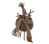 Statuette Renne Déco Bonnet & Foulard 36cm Marron