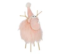 Statuette Renne Déco Bonnet & Foulard 36cm Rose Clair
