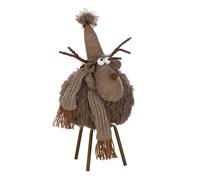 Statuette Renne Déco Bonnet & Foulard 46cm Marron